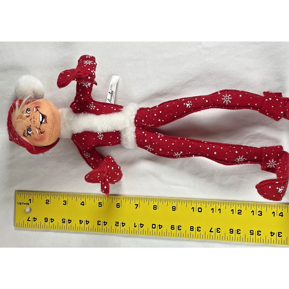 Annalee Christmas Snowflakes Red Elf Pixie Doll 15" 2007 Poseable Shelf Sitter - Picture 7 of 7